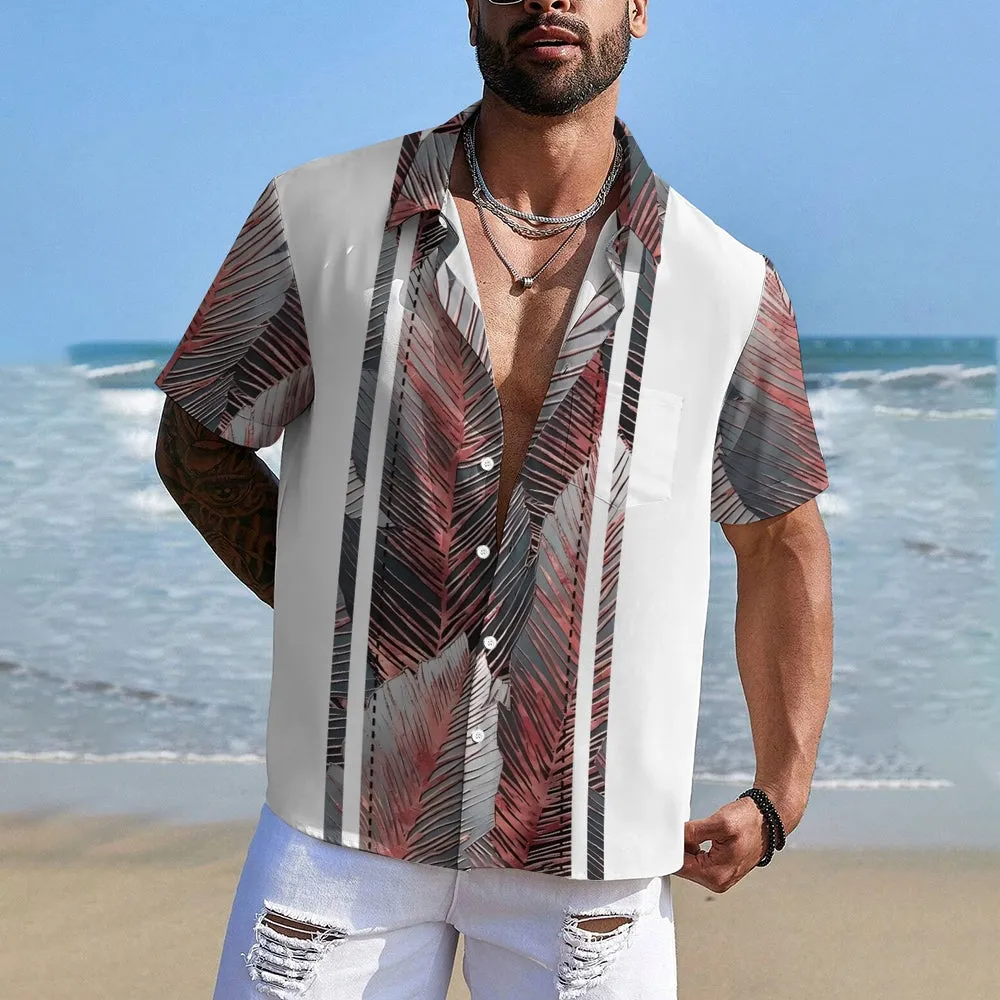 Vintage Botanical Leaf Print  Casual Vacation Shirt 2408000090