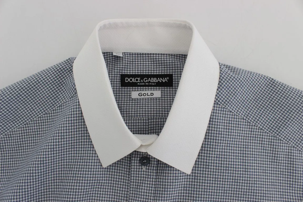 White Blue Cotton GOLD Slim Fit Dress Shirt