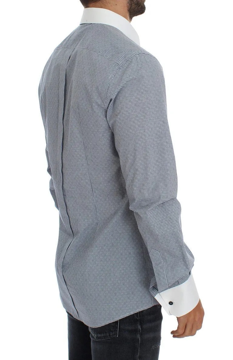 White Blue Cotton GOLD Slim Fit Dress Shirt