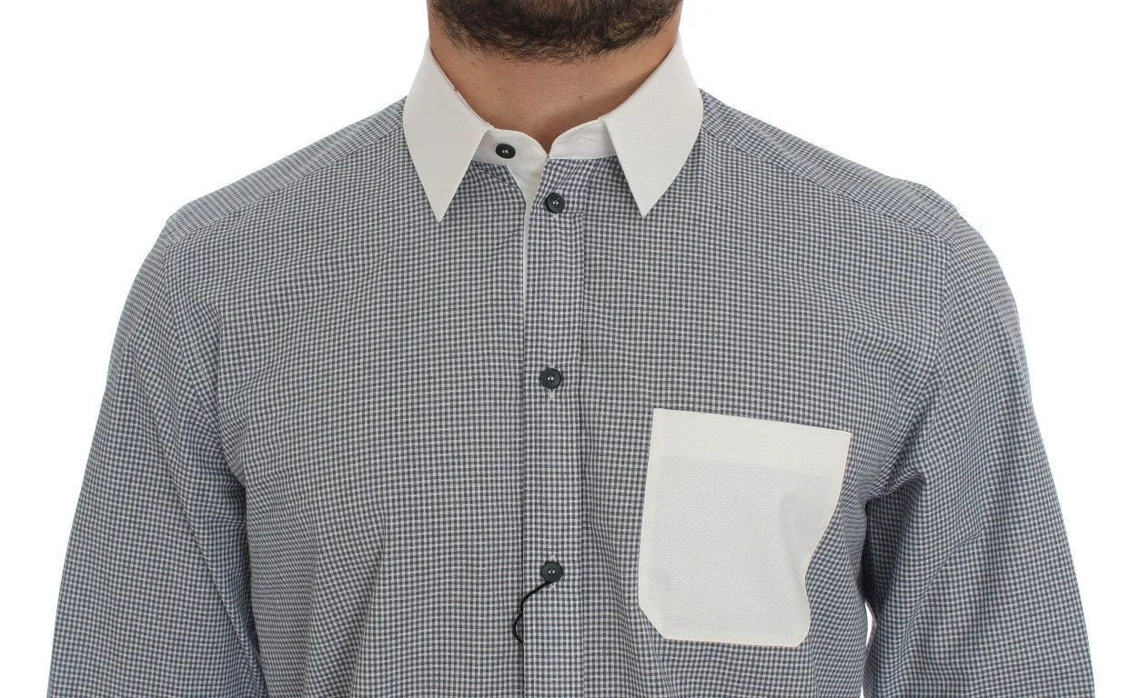 White Blue Cotton GOLD Slim Fit Dress Shirt