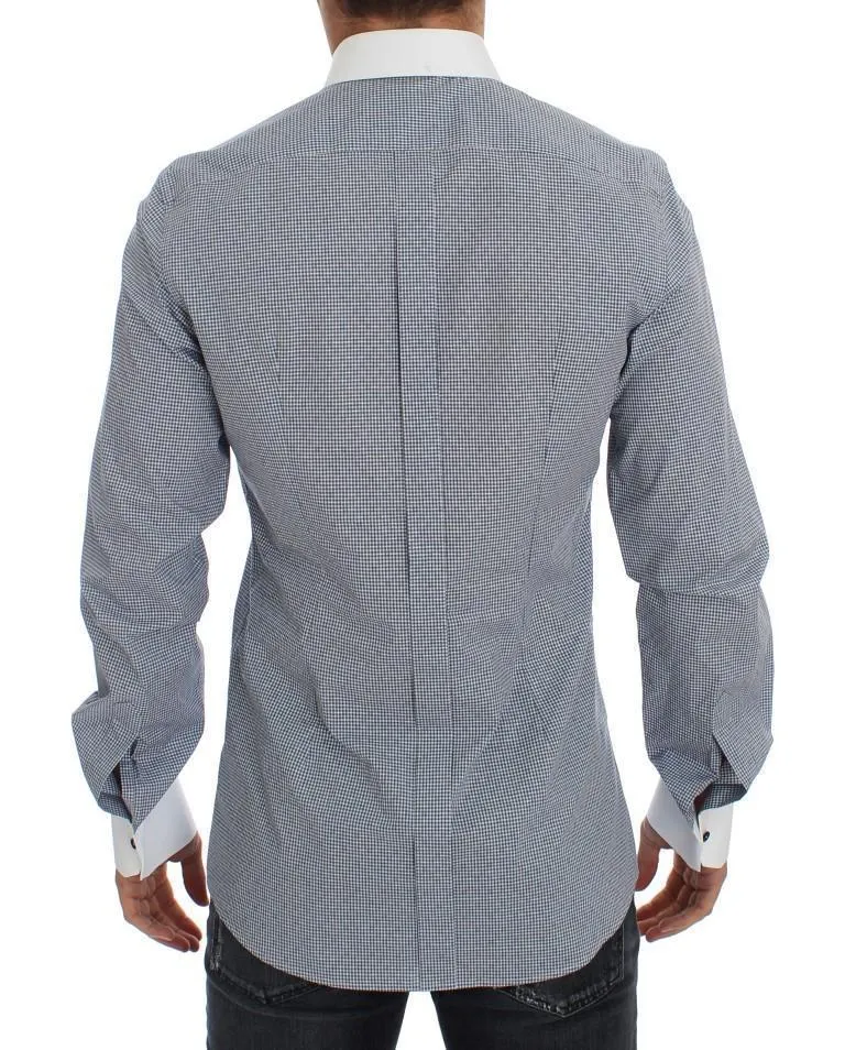 White Blue Cotton GOLD Slim Fit Dress Shirt