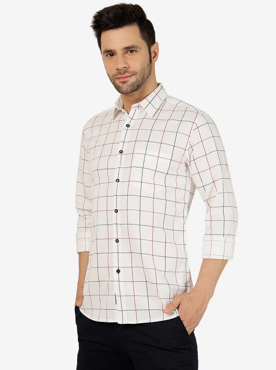 White Checked Slim Fit Casual Shirt | JadeBlue