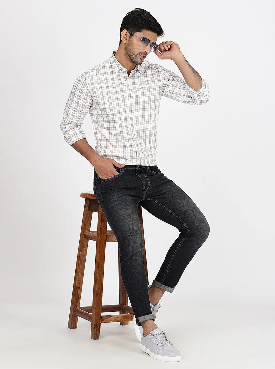 White Checked Slim Fit Semi Casual Shirt | JadeBlue