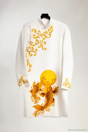 White Groom Ao Dai Jacket | Hand-Painted Vietnamese Ao Dai (#Zhen)