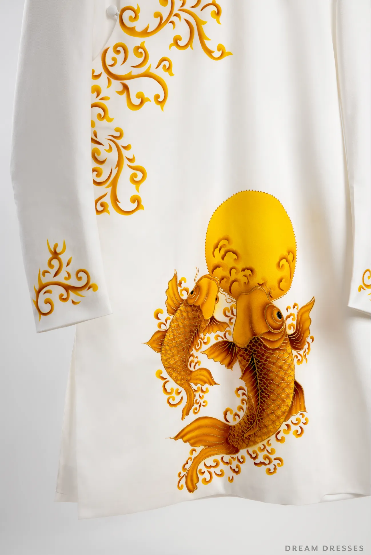 White Groom Ao Dai Jacket | Hand-Painted Vietnamese Ao Dai (#Zhen)