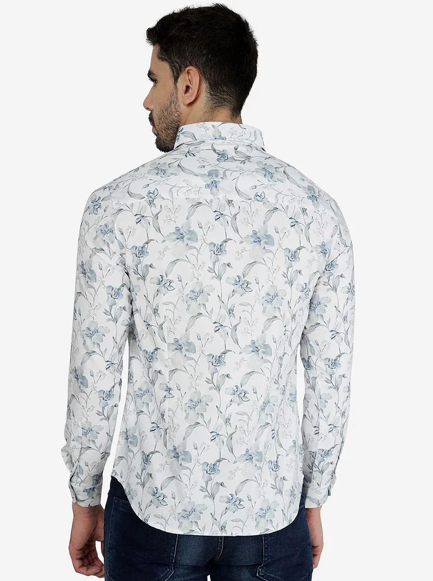 White Printed Slim Fit Casual Shirt | Greenfibre