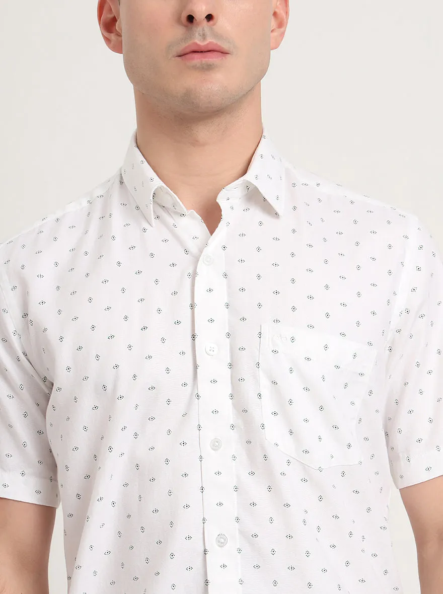 White Printed Slim Fit Semi Casual Shirt | JadeBlue