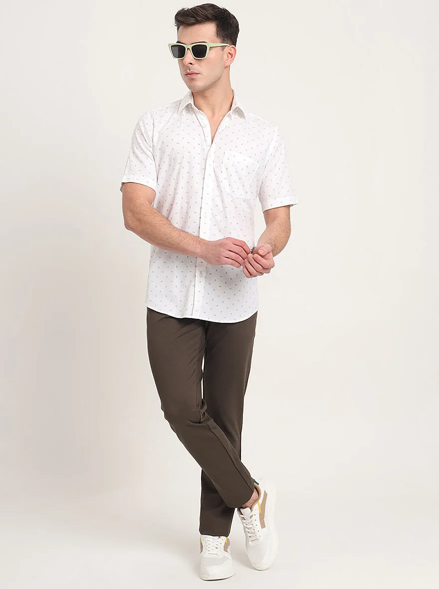 White Printed Slim Fit Semi Casual Shirt | JadeBlue
