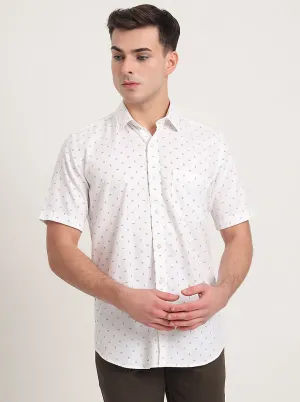 White Printed Slim Fit Semi Casual Shirt | JadeBlue