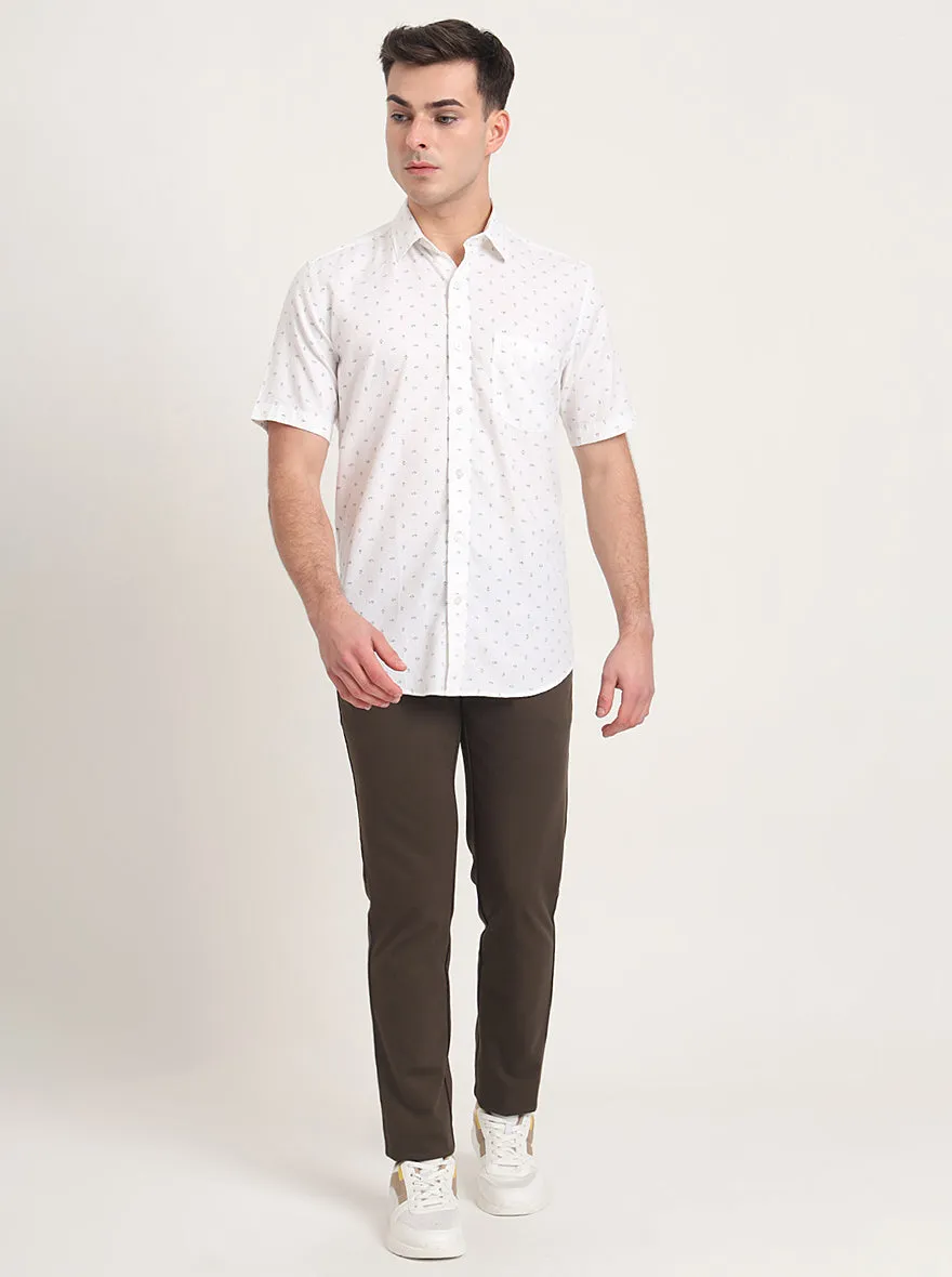 White Printed Slim Fit Semi Casual Shirt | JadeBlue