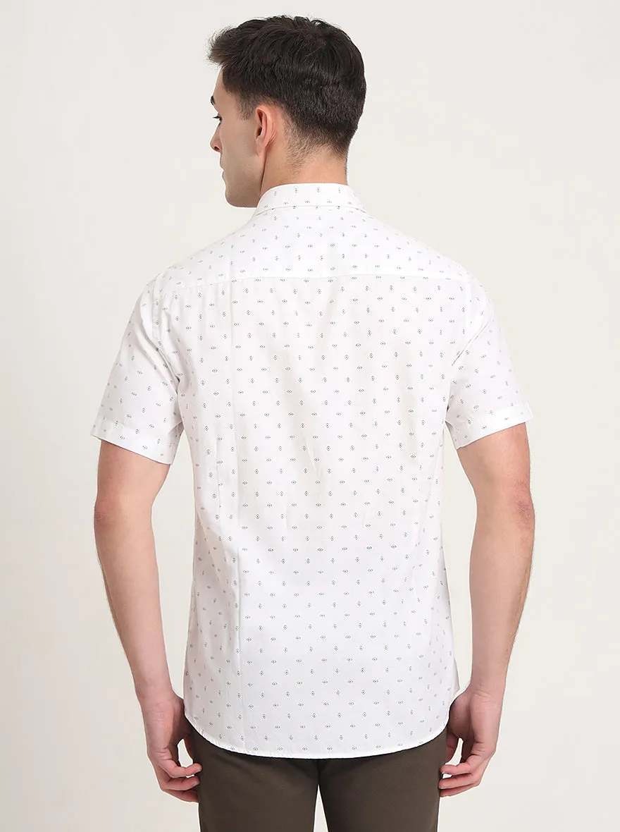 White Printed Slim Fit Semi Casual Shirt | JadeBlue