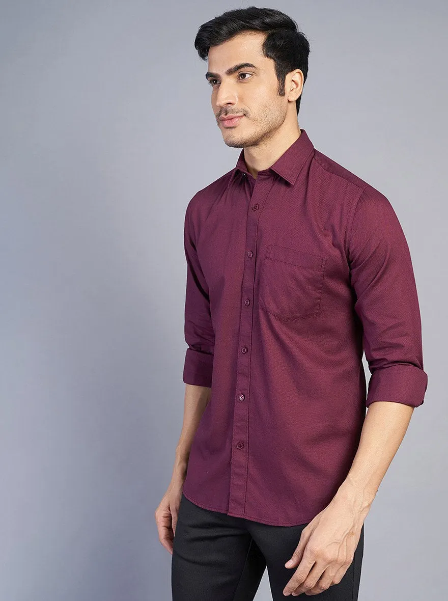 Wine Solid Slim Fit Semi Casual Shirt | JadeBlue