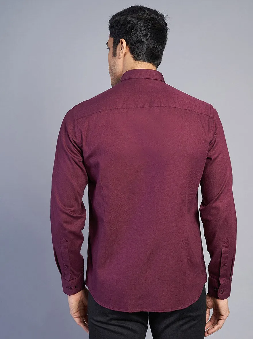 Wine Solid Slim Fit Semi Casual Shirt | JadeBlue