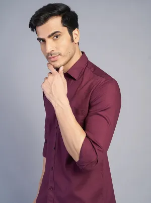 Wine Solid Slim Fit Semi Casual Shirt | JadeBlue