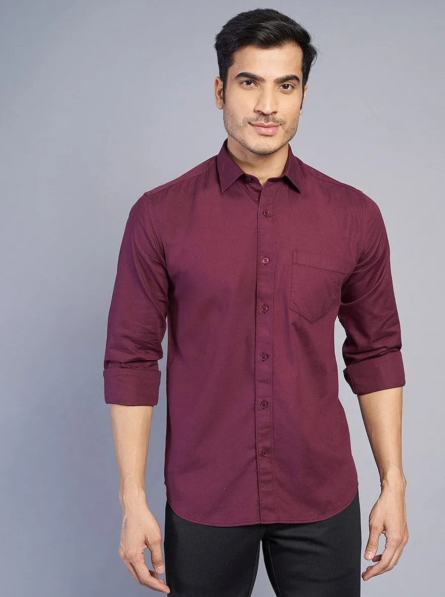 Wine Solid Slim Fit Semi Casual Shirt | JadeBlue