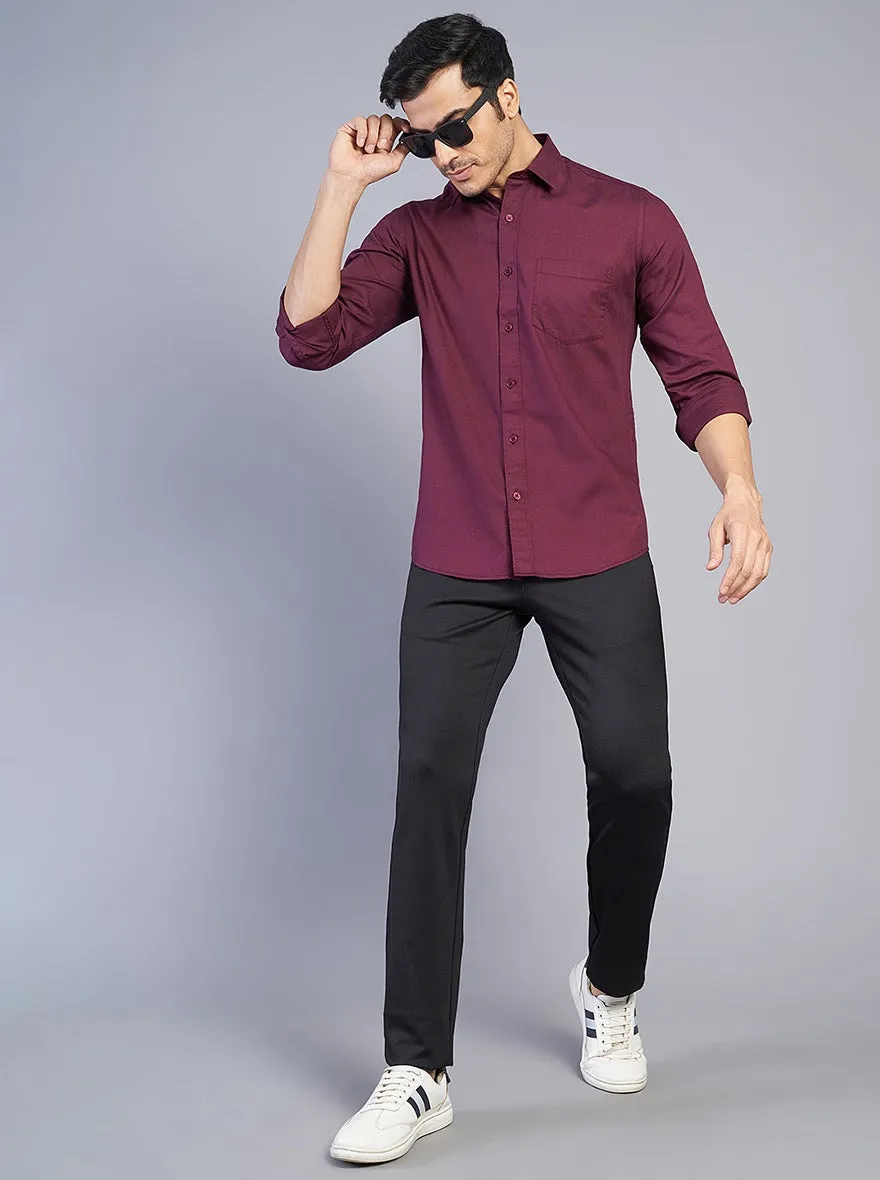 Wine Solid Slim Fit Semi Casual Shirt | JadeBlue