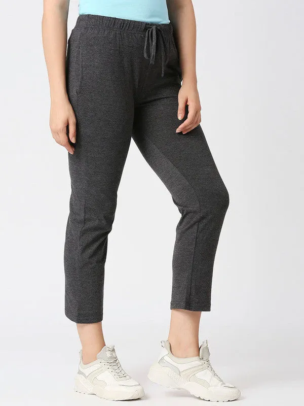 Women Dark Grey Melange Solid Track Pants & Joggers-LUXE PANT_DG-ML