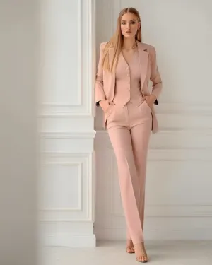 Women's Bespoke Slim Fit Nude Pink Three-Piece Suit - Perfect for Weddings, Engagements, Winter & Prom