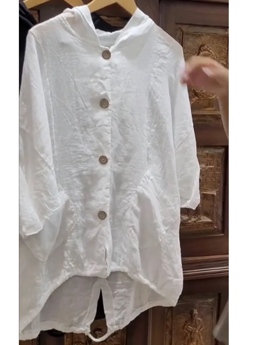Women's Casual Cotton And Linen Hooded Jacket