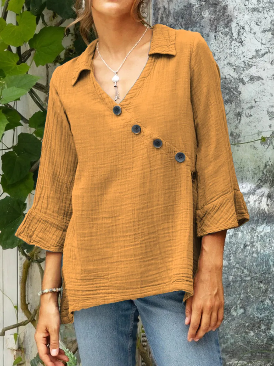 Women's Casual Cotton And Linen Shirt