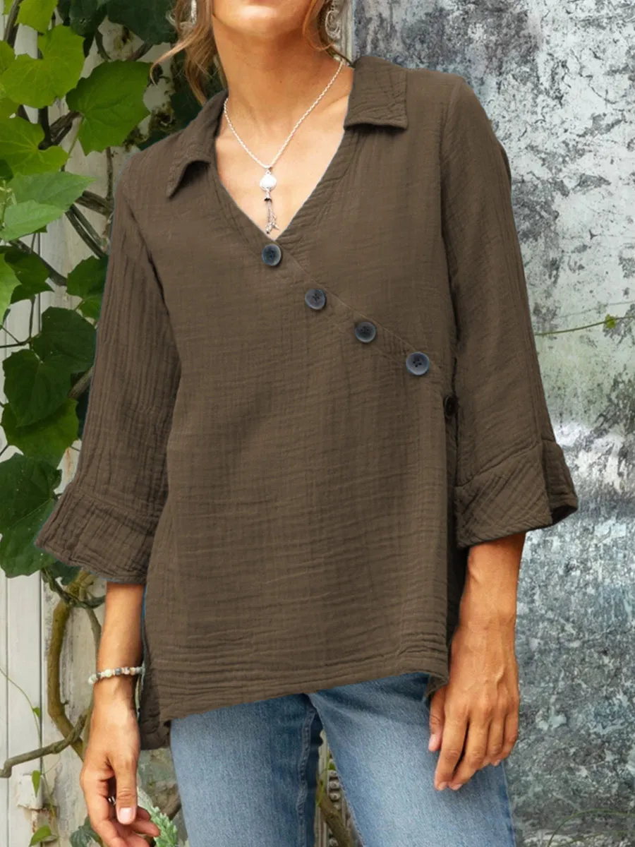 Women's Casual Cotton And Linen Shirt