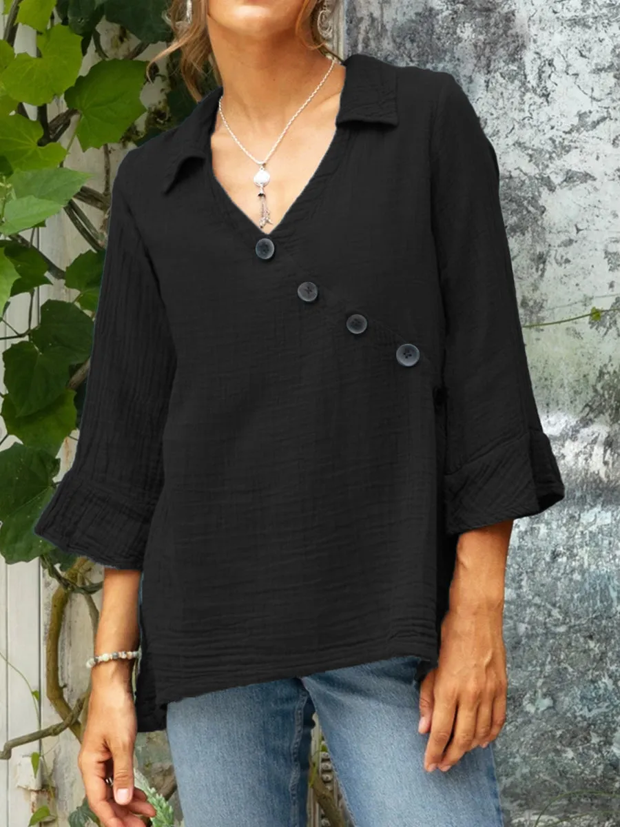 Women's Casual Cotton And Linen Shirt