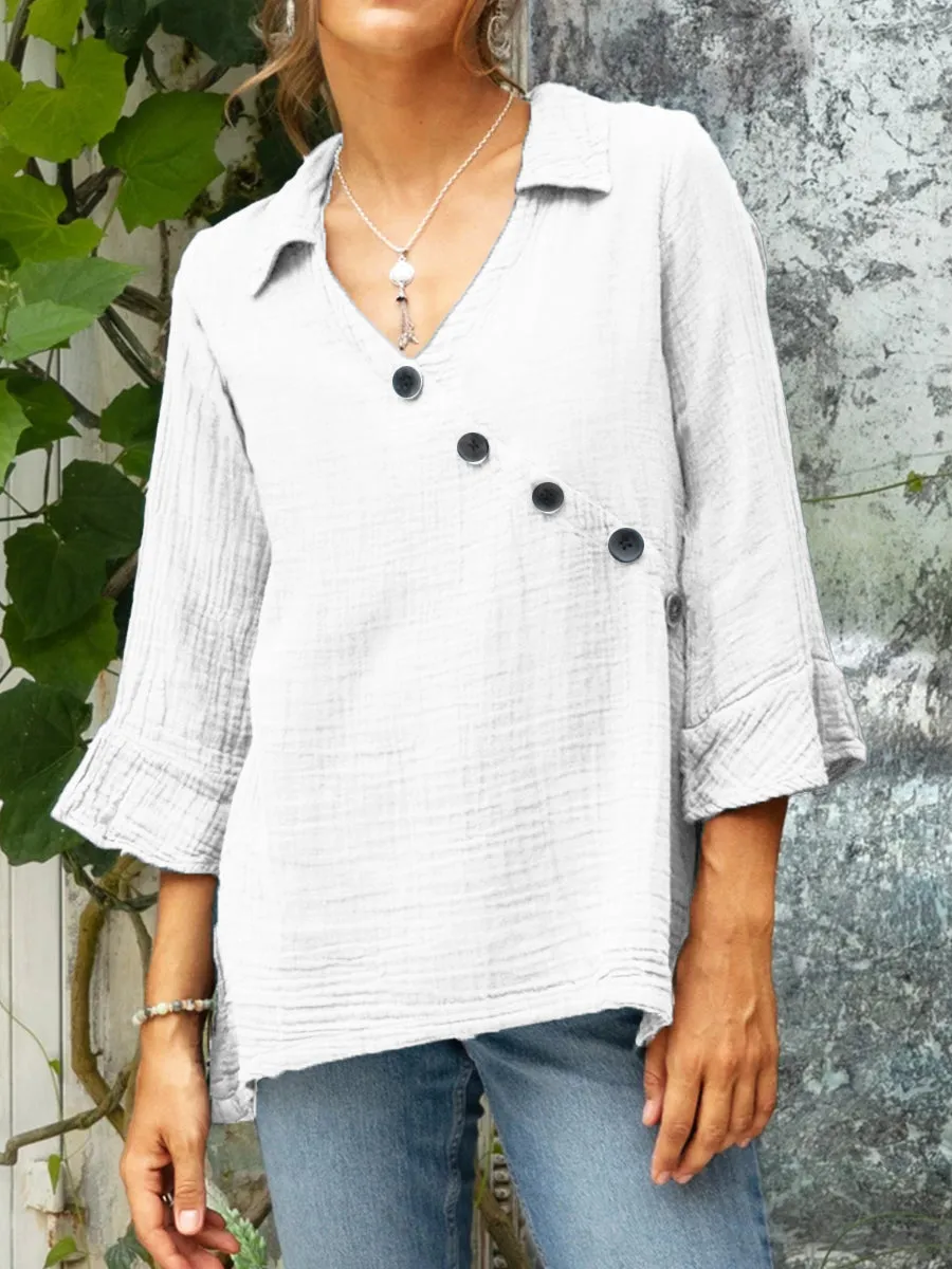 Women's Casual Cotton And Linen Shirt