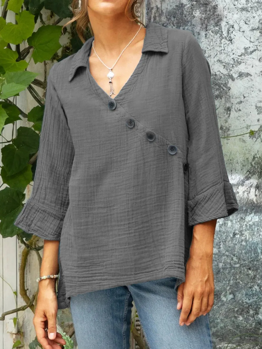 Women's Casual Cotton And Linen Shirt