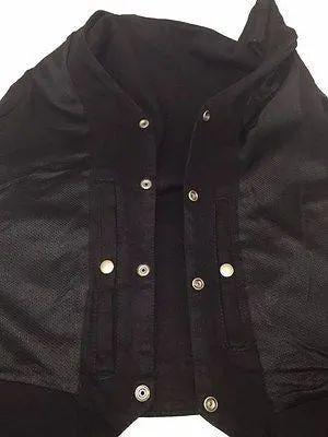 WOMEN'S MOTORCYCLE BLACK 6 POCKET DENIM VEST WITH SIDE LACES TWO GUN POCKETS