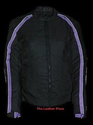 WOMEN'S MOTORCYCLE RIDING PURPLE TEXTILE JACKET W/ STUD & WINGS DETAILING