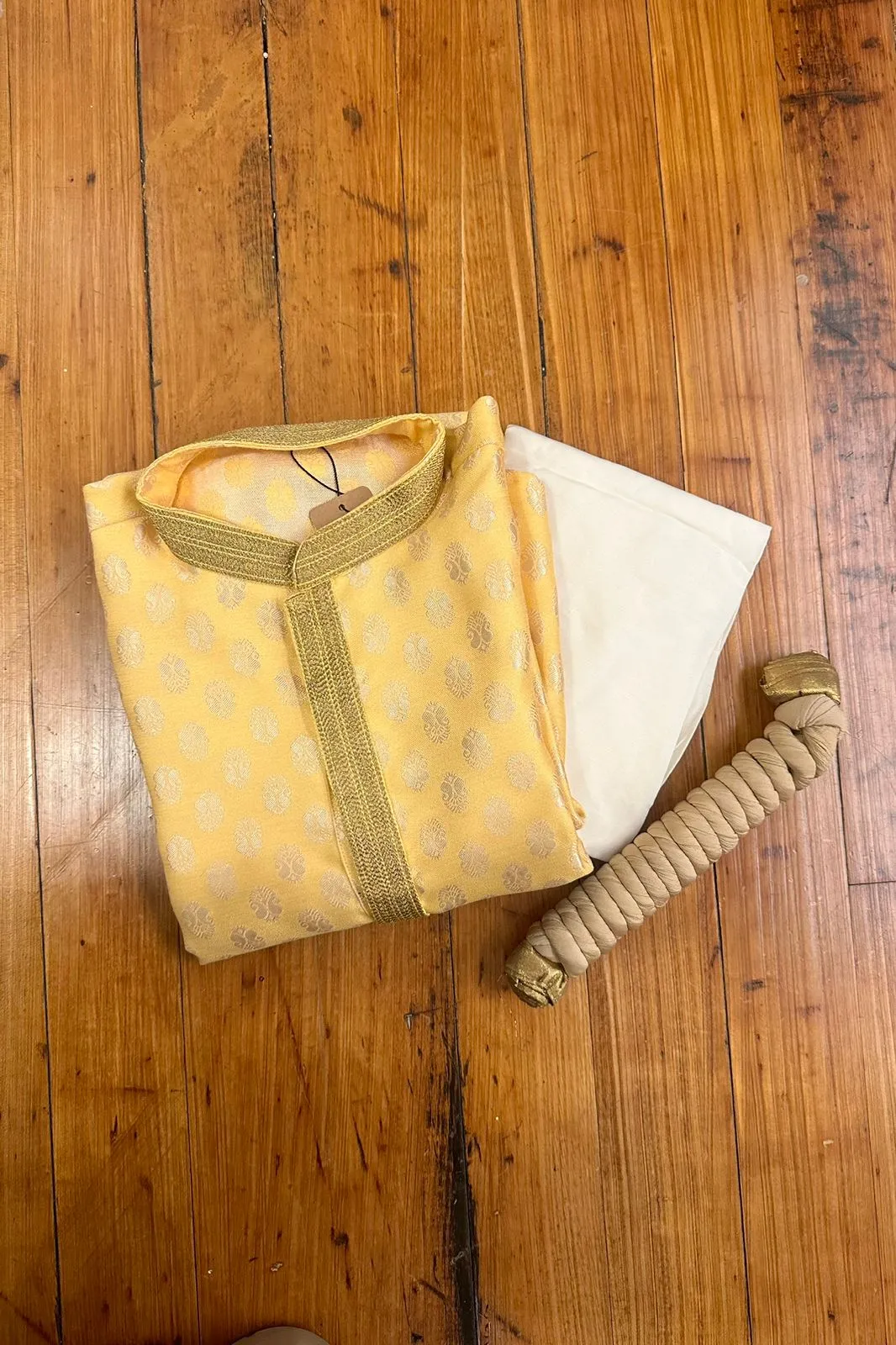Yellow and Gold Kurta Set with Scarf - Ready To Ship