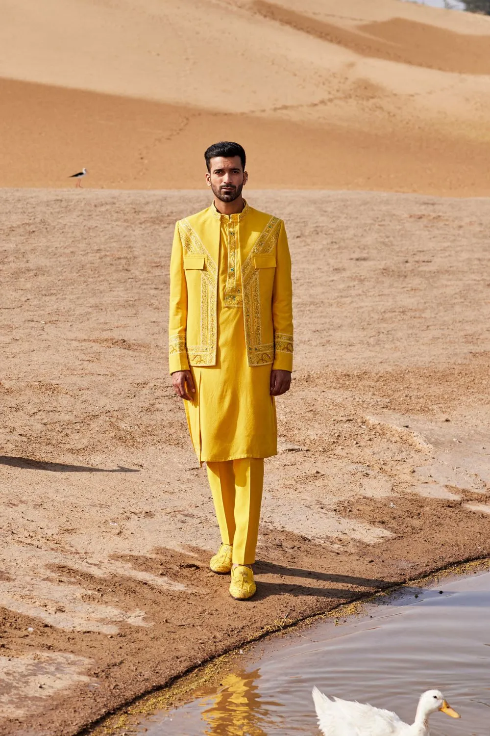 Yellow Open Bandhgala  Set