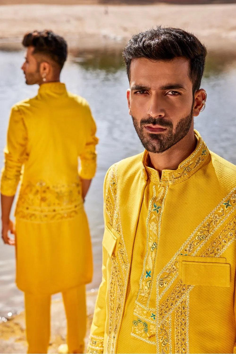 Yellow Open Bandhgala  Set