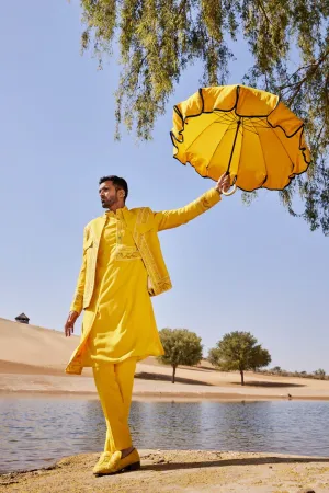 Yellow Open Bandhgala  Set