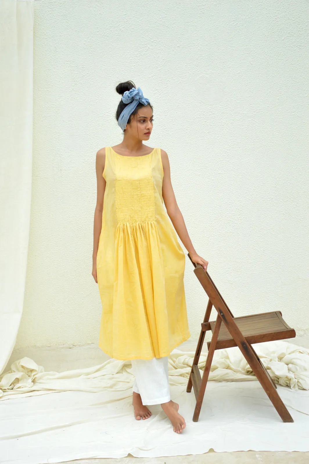 Yellow Smocking Mulmul Tunic with Pants