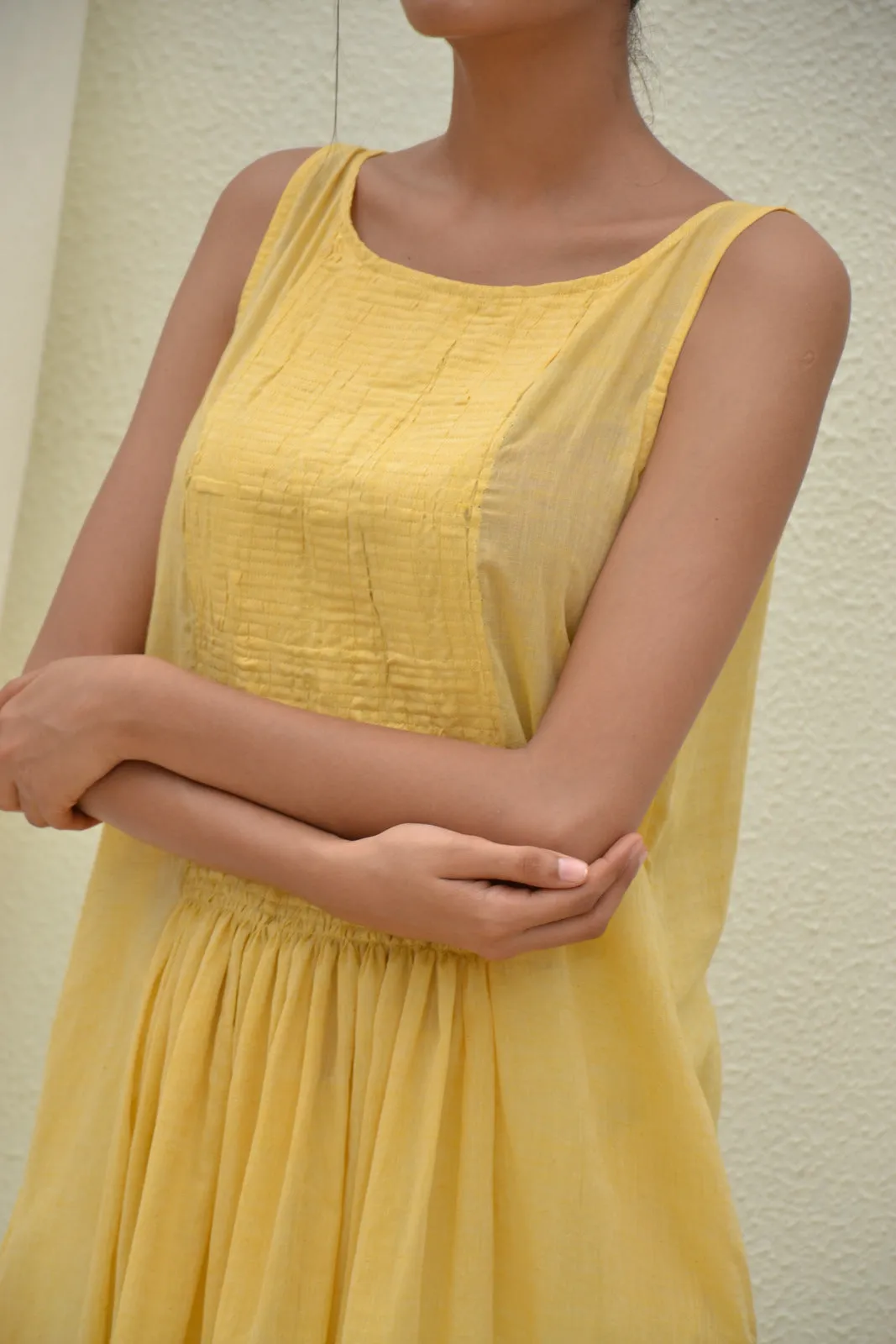 Yellow Smocking Mulmul Tunic with Pants