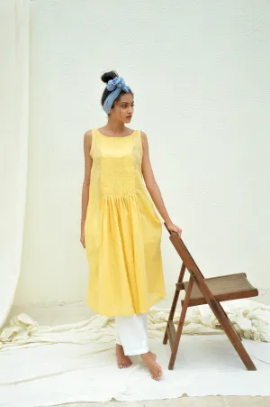 Yellow Smocking Mulmul Tunic with Pants