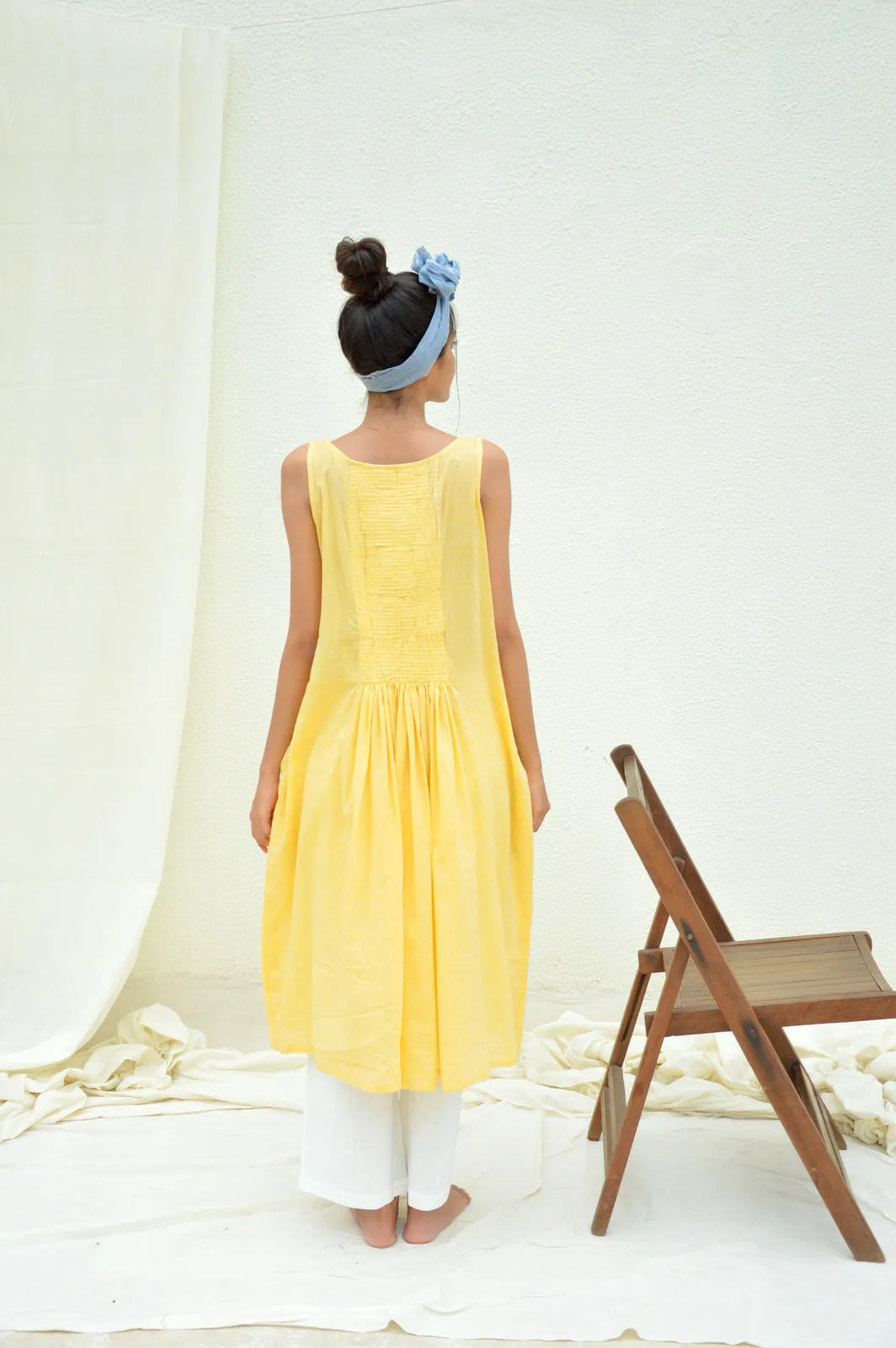 Yellow Smocking Mulmul Tunic with Pants