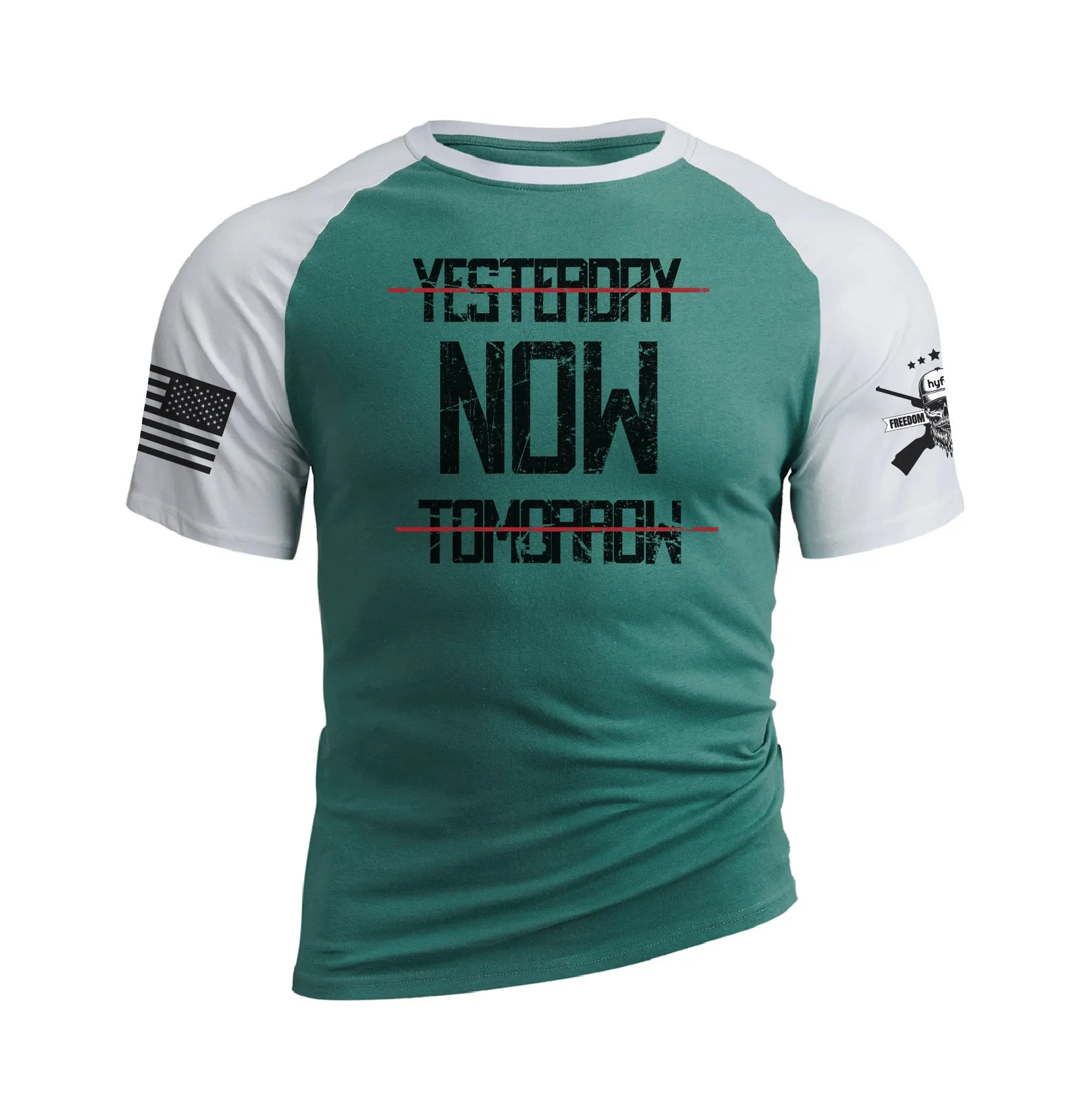 YESTERDAY NOW TOMORROW RAGLAN GRAPHIC TEE