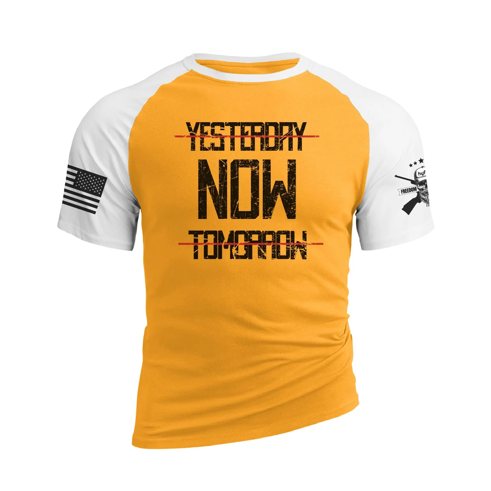 YESTERDAY NOW TOMORROW RAGLAN GRAPHIC TEE