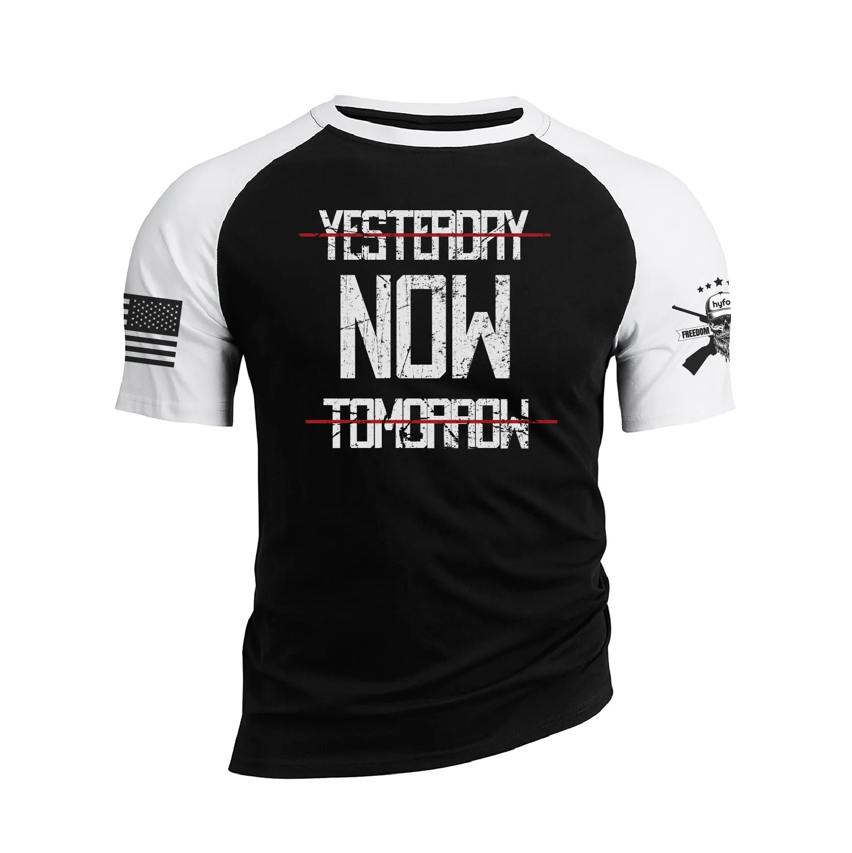 YESTERDAY NOW TOMORROW RAGLAN GRAPHIC TEE