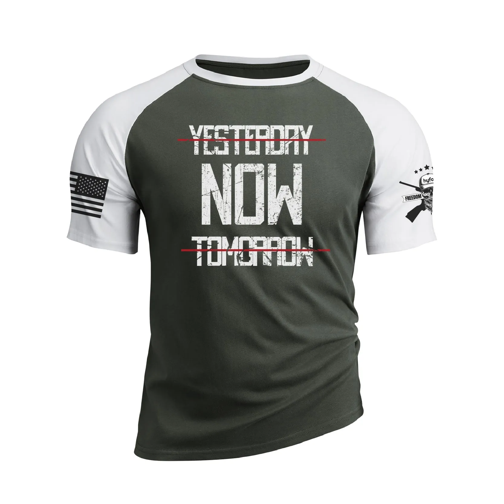 YESTERDAY NOW TOMORROW RAGLAN GRAPHIC TEE